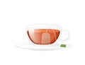 Glass cup with saucer with black tea and tea bag inside vector illustration isolated on white background Royalty Free Stock Photo