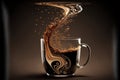 Glass cup with splashes coffee and milk. Hot coffee concept. Generative AI