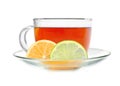 Glass cup tea with lemon and lime slices Royalty Free Stock Photo
