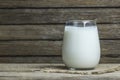 Glass cup of Turkish traditional drink ayran , kefir or buttermilk made from yogurt