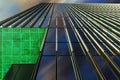 Green soffit with color and clouds in curtain wall elevation