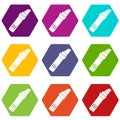 Glass cutter icon set color hexahedron