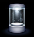 Glass cylinder showcase. Realistic podium for cosmetic presentation