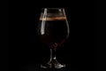 Glass of dark beer on black background, copy space. Generative AI Royalty Free Stock Photo