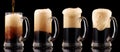 Glass of dark beer and foam black background