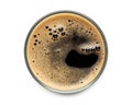 Glass of dark stout beer top view with foam. on white background. with clipping path