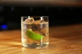 Glass of delicious cocktail with vodka on counter in bar Royalty Free Stock Photo