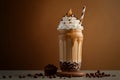 glass delicious frappe with whipped cream and chocolate syrup Generative AI Royalty Free Stock Photo