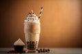 glass delicious frappe with whipped cream and chocolate syrup Generative AI Royalty Free Stock Photo