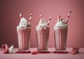 ice glass cream sweet cocktail milkshake pink retro drink beverage. Generative AI. Royalty Free Stock Photo