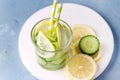 Glass of Detox Infused Water with Cucumber and Lemon Healthy Refreshing Drink From Above Royalty Free Stock Photo