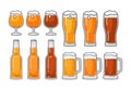 Glass with different types beer - lager, ale, stout. Vintage vector flat illustration Royalty Free Stock Photo