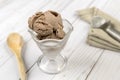 Glass dish of chocolate ice cream Royalty Free Stock Photo