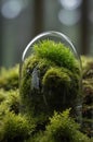 Miniature Green World: Moss Terrarium Under Glass Dome on Natural Background Royalty Free Stock Photo