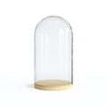 Glass dome on the wooden tray, Glass bell isolated on white background 3d rendering