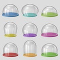 Glass domes. Realistic transparent display exhibition decent vector glass souvenirs