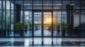 A Glass Door with a Black Aluminium Frame, Serving as a Sophisticated Wall Background in an Office Building Royalty Free Stock Photo