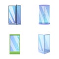 Glass door icons set cartoon vector. Various transparent glass door Royalty Free Stock Photo