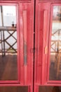 Glass door with old red wood frame Royalty Free Stock Photo
