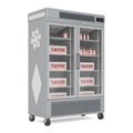 Glass Door Pharmacy Refrigerator with vaccine ampoules, 3D rendering