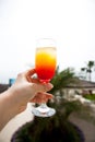 glass with a drink on the background of the hotel Royalty Free Stock Photo