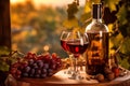 bottle glass background drink bunch wine beverage winery food grape alcohol. Generative AI.