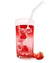 Glass with drink, strawberry and ice