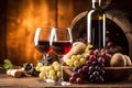 glass drink wine food beverage winery alcohol background bottle grape harvest. Generative AI.