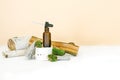 Glass dropper bottle cosmetic oil,cream, serum. natural organic eco spa cosmetics.Herbal homeopathic