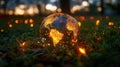 Glass Earth Globe Sunset Park Lights Royalty Free Stock Photo