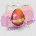 Glass Easter Egg in Gold Square with Pink Blots on transparent background. Square. Easter banner Royalty Free Stock Photo