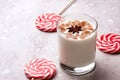 Glass of eggnog and candy cane Royalty Free Stock Photo