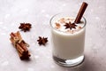 Glass of eggnog and candy cane Royalty Free Stock Photo