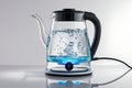 Glass electric kettle, boiling water transparent, bubbles, steam, Royalty Free Stock Photo