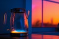 glass electric kettle with a colorchanging backlight in a dim room