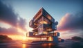 Glass Elegance: AI Generated Image of Modern Cube-Shaped Residence