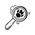 The glass element of the magnifying glass. Scribble style. A trace of a bear or other animal. Hand-drawn vector