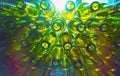 Glass empty beer bottles lie in rows, open the necks on the camera Royalty Free Stock Photo