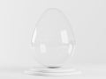 Glass empty egg on podium in white studio, 3d rendering. Easter egg for spring holiday