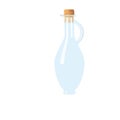 Glass empty flagon with cork, handle. tranparent icy-white decanter on white background