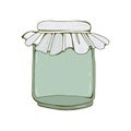 Glass empty jar for canning and preserving. Square shape with right angles. With closed cover. Vector Illustration isolated on Royalty Free Stock Photo