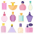 Empty Perfume Toilet Bottles in Flat Design Royalty Free Stock Photo