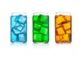 Glasses of energy carbonated soda drink with ice