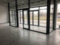 The glass entrance at the entrance to the building store office with sliding double doors Royalty Free Stock Photo