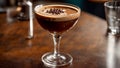 Glass of espresso martini coffee drink alcohol beverage cocktail liquor bar alcoholic Royalty Free Stock Photo