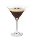 Glass of Espresso Martini on white. Alcohol cocktail