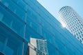 Glass  facade of modern office  with  skyscraper building reflection and blue sky Royalty Free Stock Photo