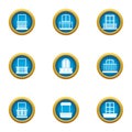 Glass factory icons set, flat style