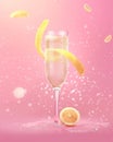 Champagne Glass With Lemon Slice on Pink Background Royalty Free Stock Photo