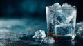 A glass filled with ice cubes and a dark beverage on a textured surface under moody lighting Royalty Free Stock Photo
